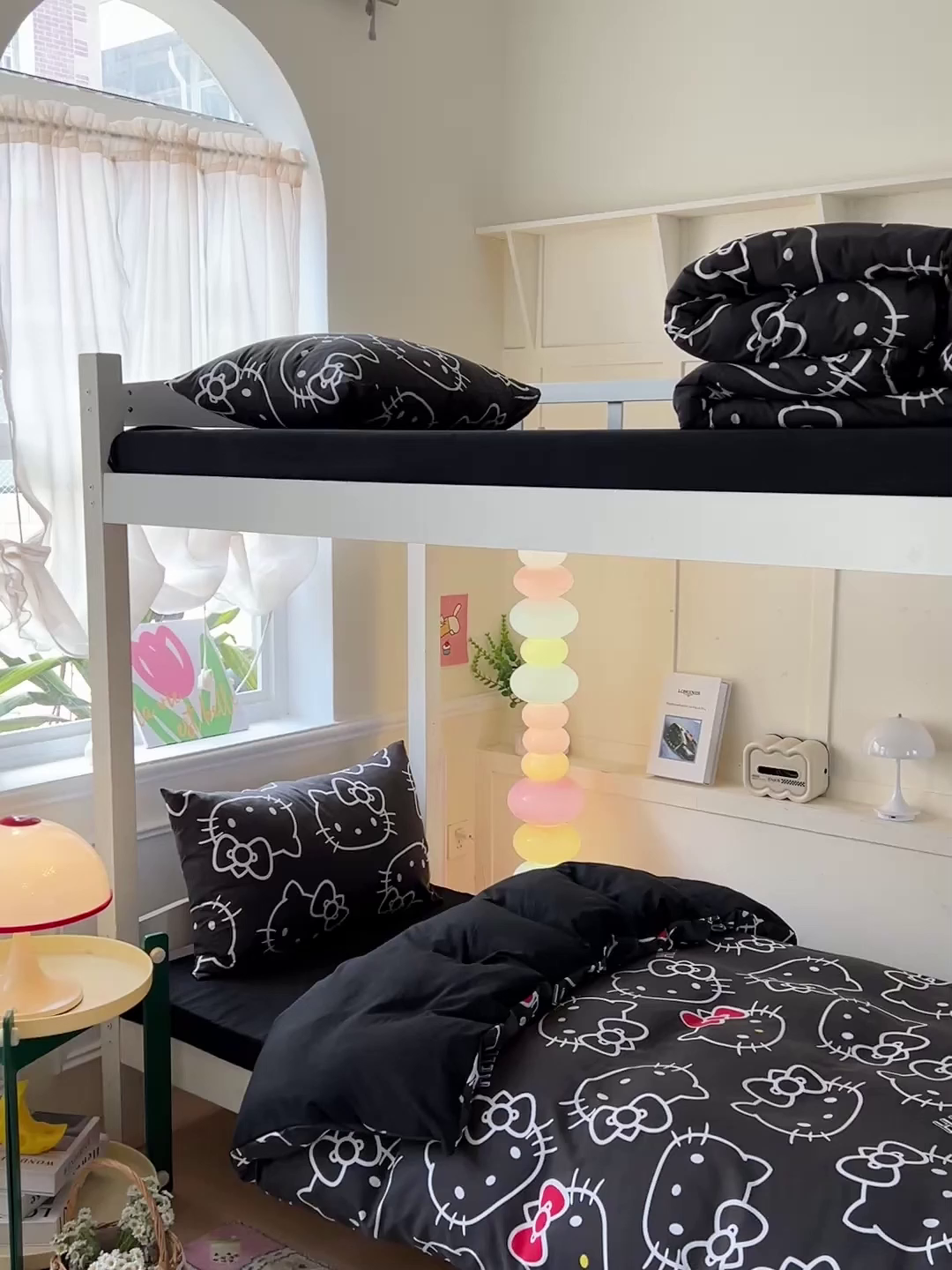 91家纺网 家纺一手货源 找家纺 港岛妹妹 2025新款云朵水洗工艺三丽鸥学生宿舍三件套上下铺三件套 三丽鸥-黑白KT