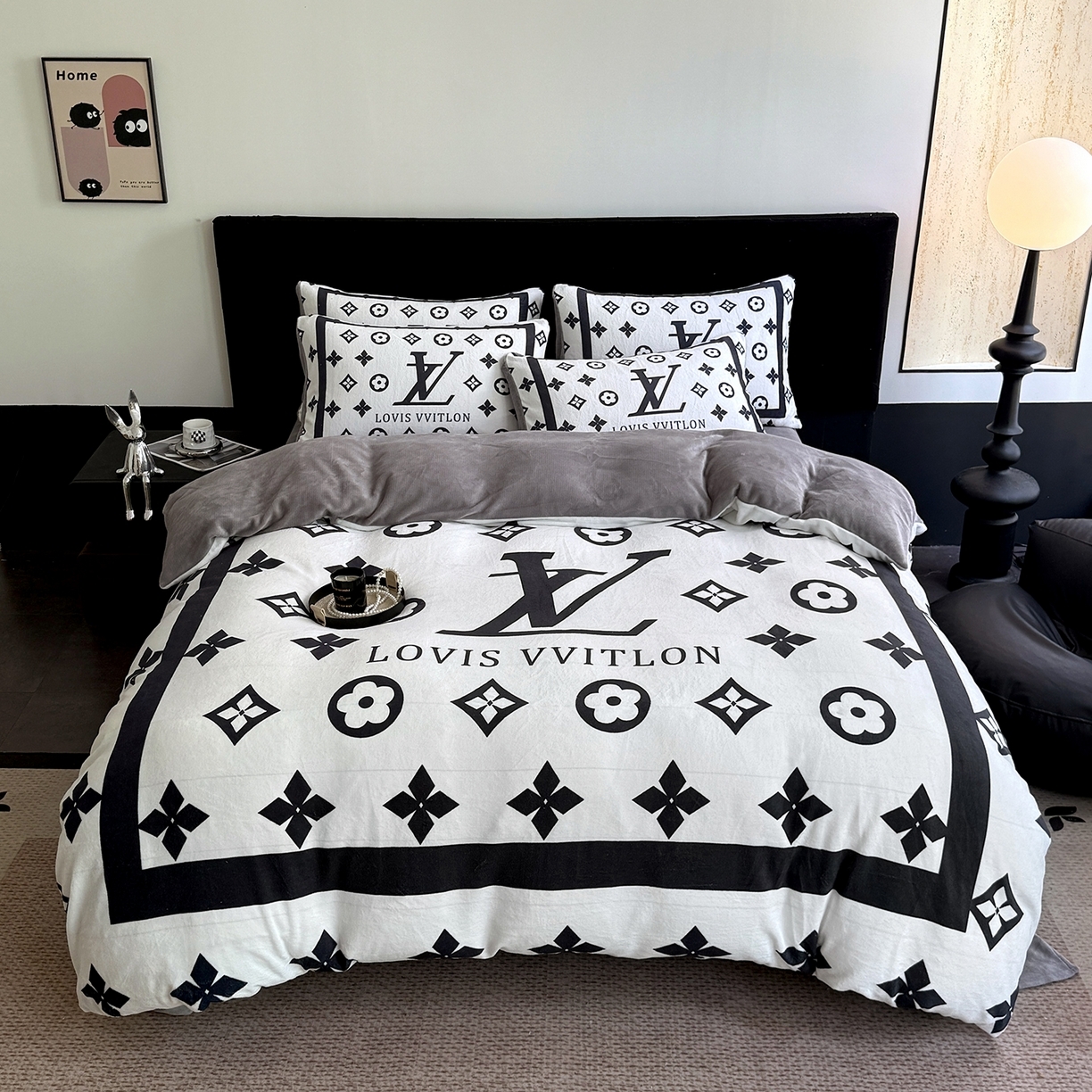 91家纺网 家纺一手货源 找家纺 （总）摩卡（乐趣） 2025新款牛奶绒大版数码印花四件套（提供买家秀）