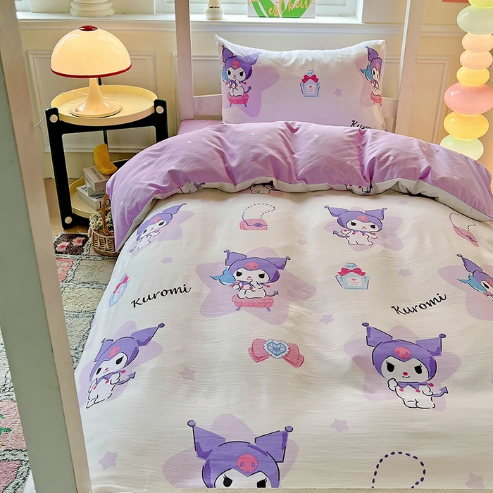 91家纺网 家纺一手货源 找家纺 港岛妹妹 2025新款云朵水洗工艺三丽鸥学生宿舍三件套上下铺三件套 三丽鸥-五星库洛米