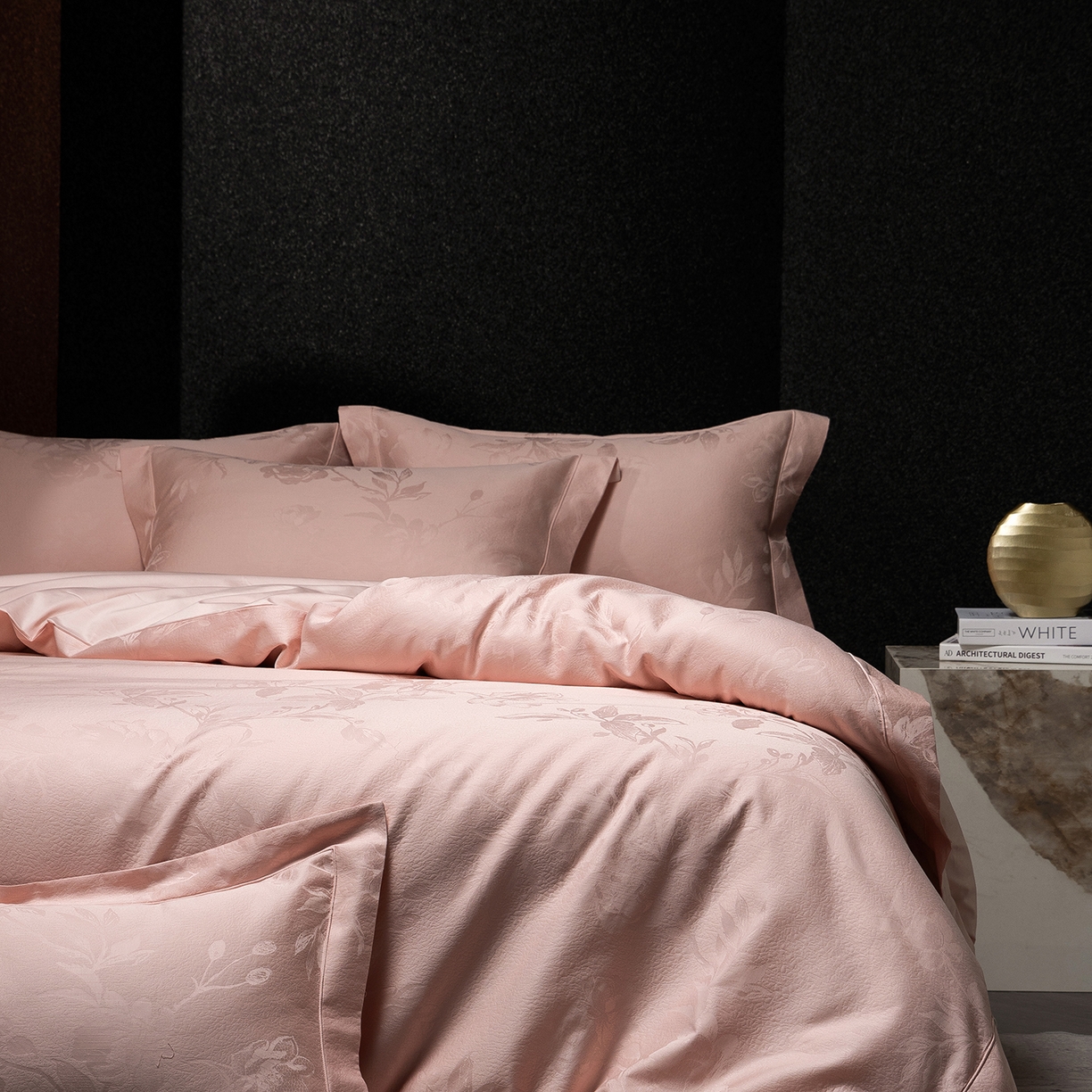 91家纺网 家纺一手货源 找家纺 太古汇家居 2025新款全棉厚织金丝银线四件套-水榭花都系列 水榭花都-粉色