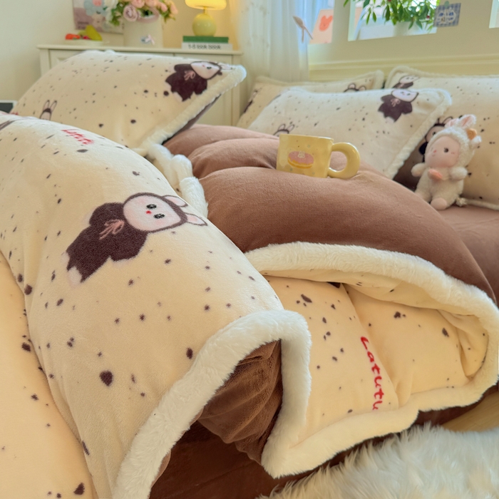 91家纺网 家纺一手货源 找家纺 （总）大麦家纺 2025年新款兔毛花边印花牛奶绒四件套