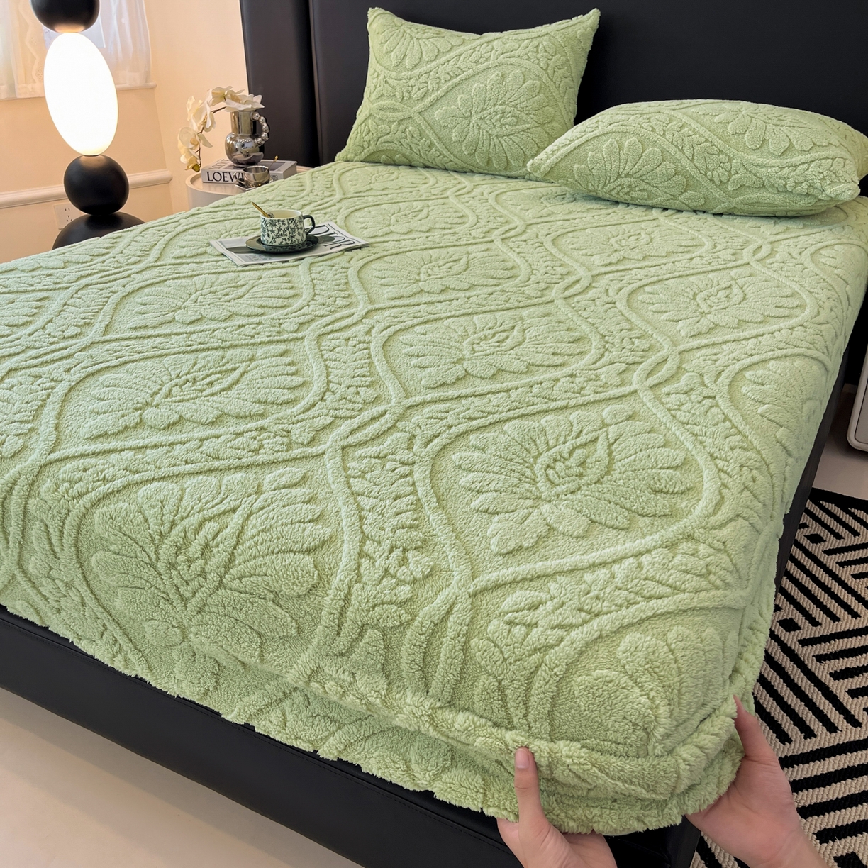 91家纺网 家纺一手货源 找家纺 （总）耐思家纺 2025新款提花塔芙绒床笠-繁花系列（可供跨境外贸抽空压缩爆款首选）