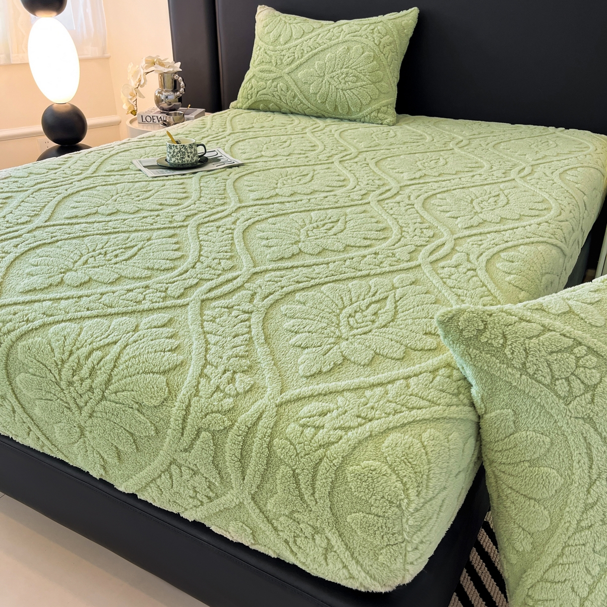 91家纺网 家纺一手货源 找家纺 （总）耐思家纺 2025新款提花塔芙绒床笠-繁花系列（可供跨境外贸抽空压缩爆款首选）