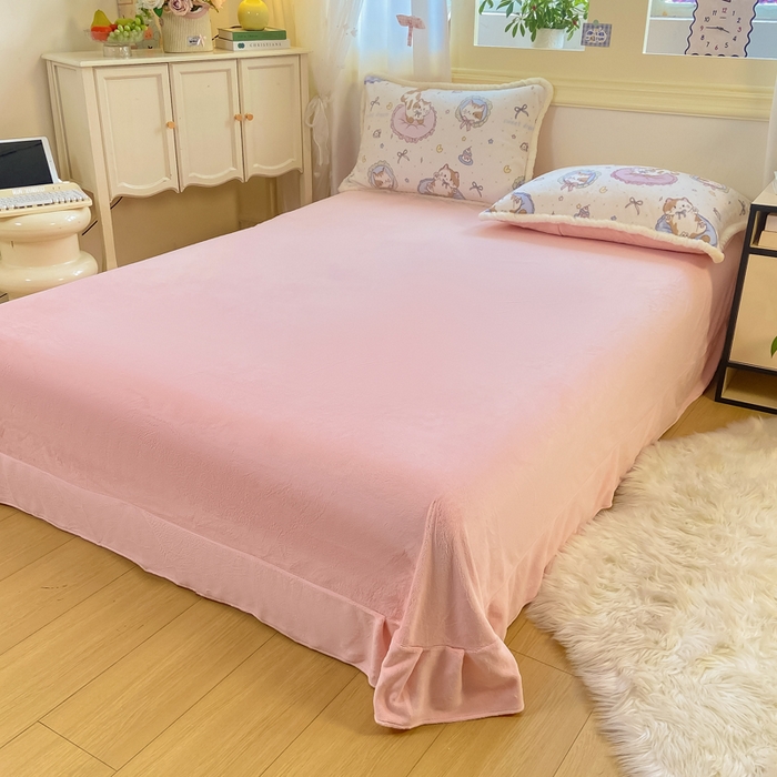 91家纺网 家纺一手货源 找家纺 大麦家纺 2025年新款兔毛花边印花牛奶绒四件套 快乐喵