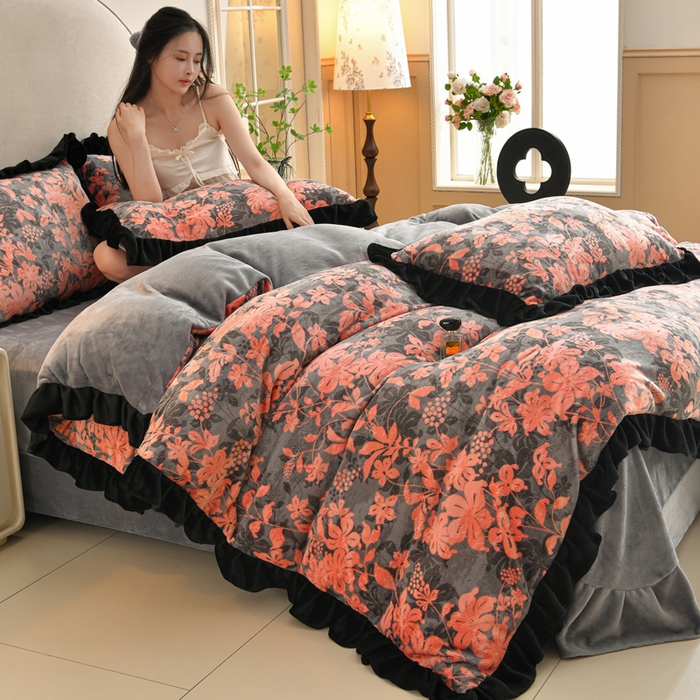 91家纺网 家纺一手货源 找家纺 （总）曼尼 2025新款韩版花边牛奶绒四件套