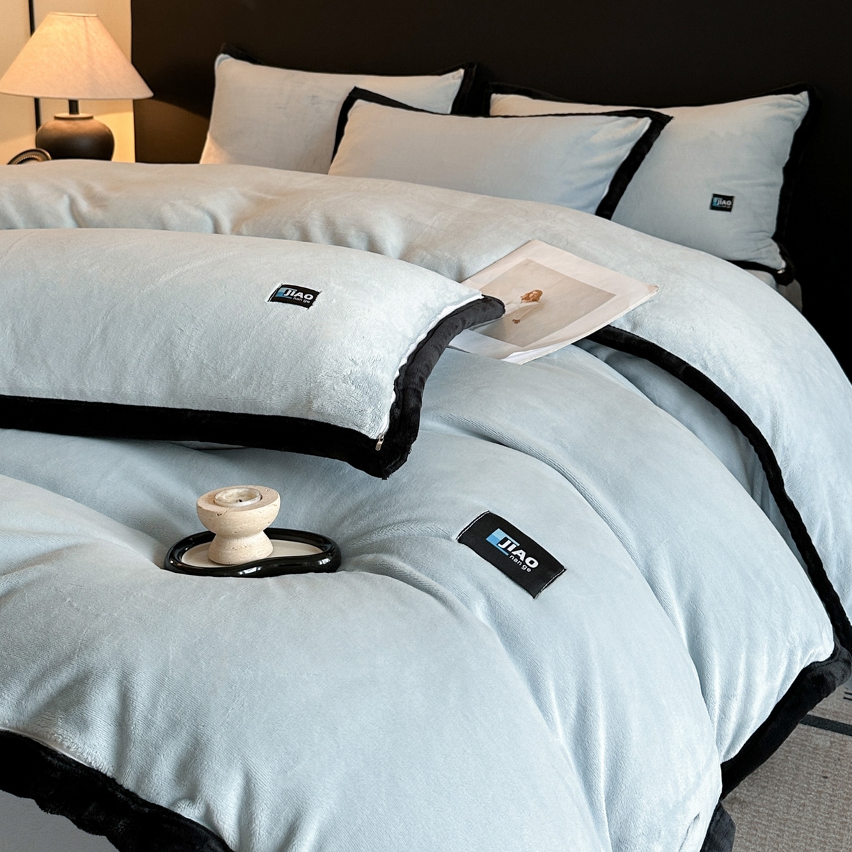 金麦家纺 2025新款牛奶绒撞色拼边四件套贝拉系列 贝拉-海洋蓝