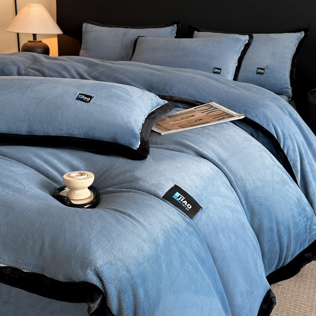 金麦家纺 2025新款牛奶绒撞色拼边四件套贝拉系列 贝拉-宾利蓝