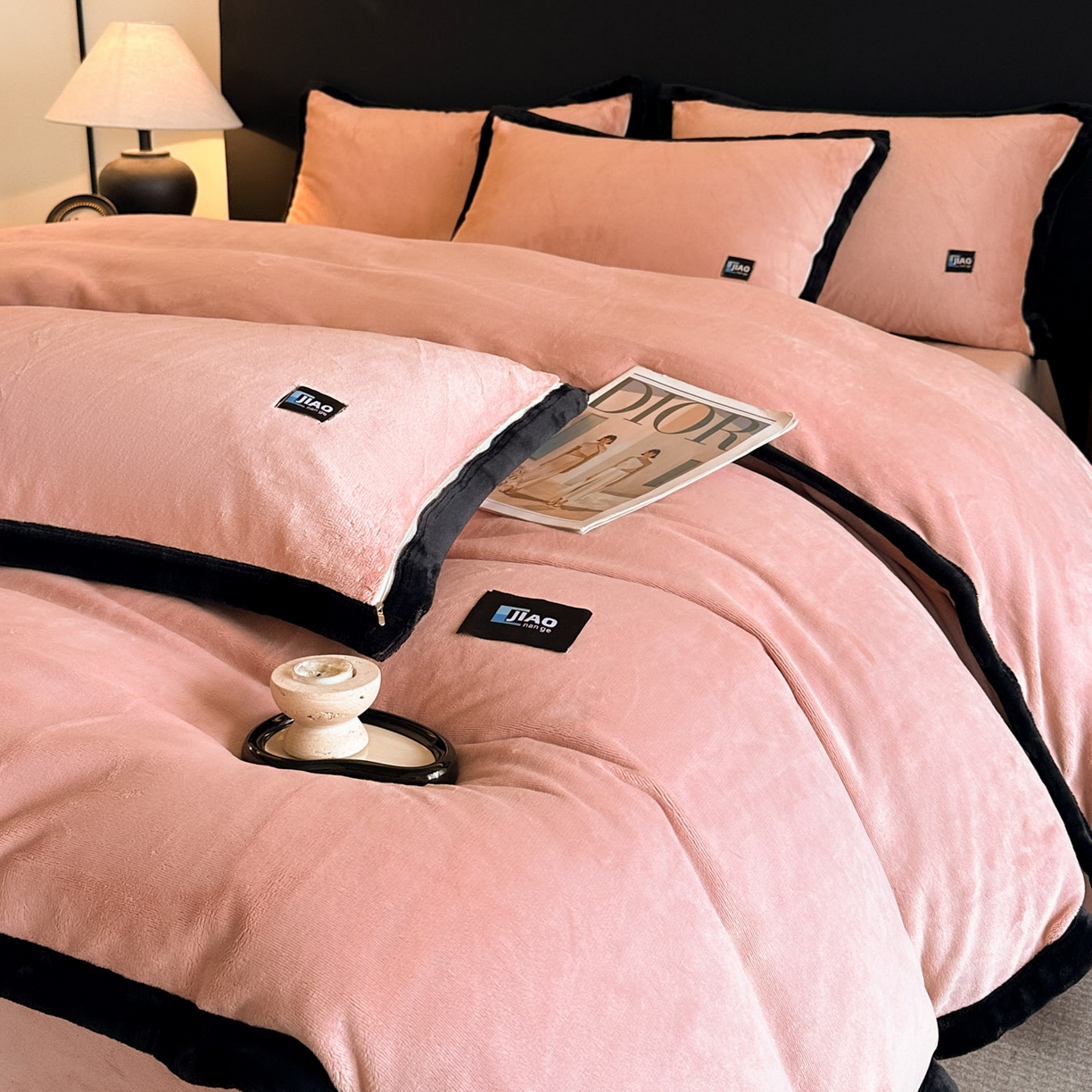 金麦家纺 2025新款牛奶绒撞色拼边四件套贝拉系列 贝拉-粉色