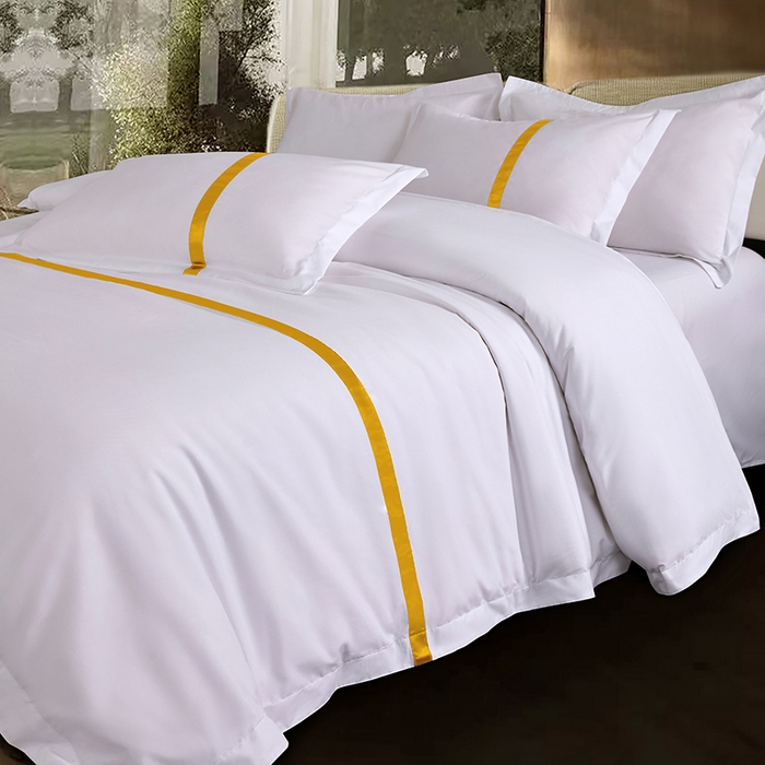 91家纺网 家纺一手货源 找家纺 （总）罗菲尼酒店用品 2025新款高仿棉织带酒店宾馆四件套套件经典织带款