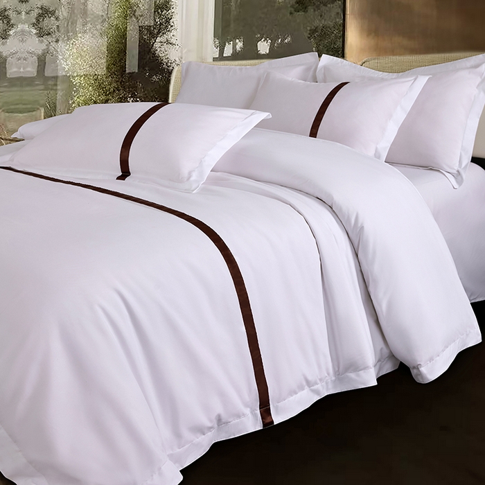 91家纺网 家纺一手货源 找家纺 （总）罗菲尼酒店用品 2025新款高仿棉织带酒店宾馆四件套套件经典织带款