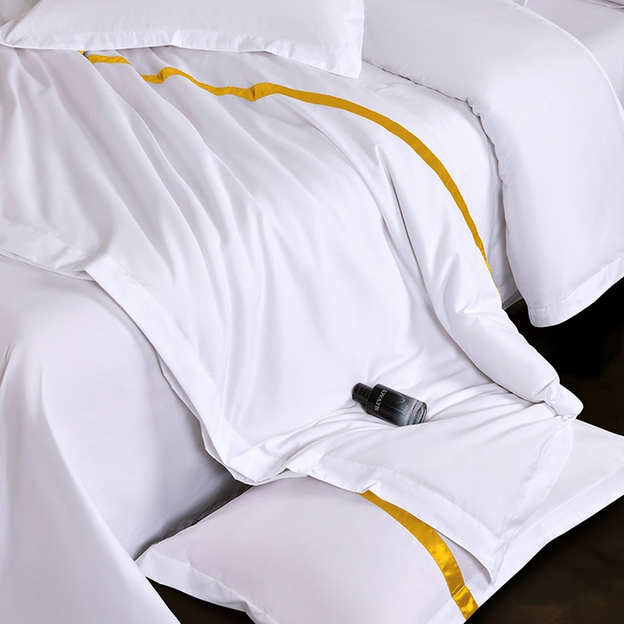 91家纺网 家纺一手货源 找家纺 （总）罗菲尼酒店用品 2025新款高仿棉织带酒店宾馆四件套套件经典织带款