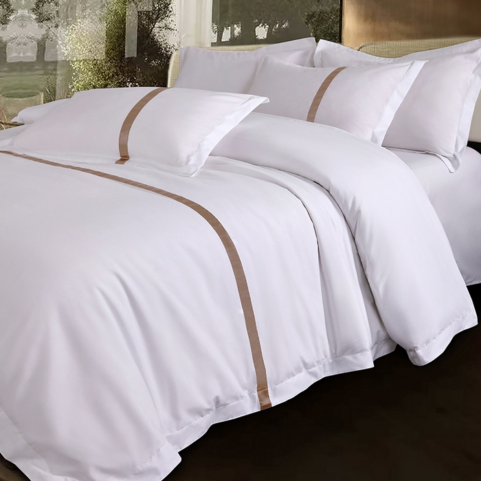 91家纺网 家纺一手货源 找家纺 （总）罗菲尼酒店用品 2025新款高仿棉织带酒店宾馆四件套套件经典织带款