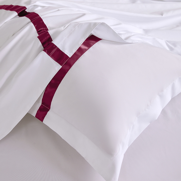 91家纺网 家纺一手货源 找家纺 罗菲尼酒店用品 2025新款高仿棉织带酒店宾馆四件套套件经典织带款 经典织带-大红