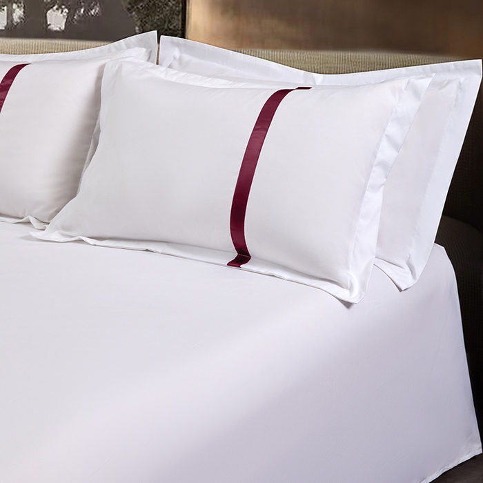 91家纺网 家纺一手货源 找家纺 罗菲尼酒店用品 2025新款高仿棉织带酒店宾馆四件套套件经典织带款 经典织带-大红