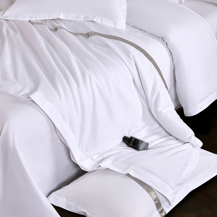 91家纺网 家纺一手货源 找家纺 罗菲尼酒店用品 2025新款高仿棉织带酒店宾馆四件套套件经典织带款 经典织带-浅灰