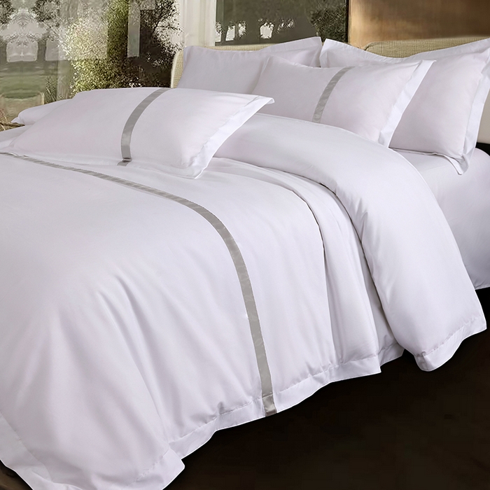 罗菲尼酒店用品 2025新款高仿棉织带酒店宾馆四件套套件经典织带款 经典织带-浅灰