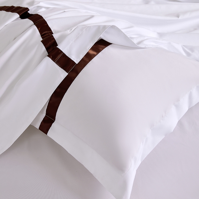 91家纺网 家纺一手货源 找家纺 罗菲尼酒店用品 2025新款高仿棉织带酒店宾馆四件套套件经典织带款 经典织带-深咖