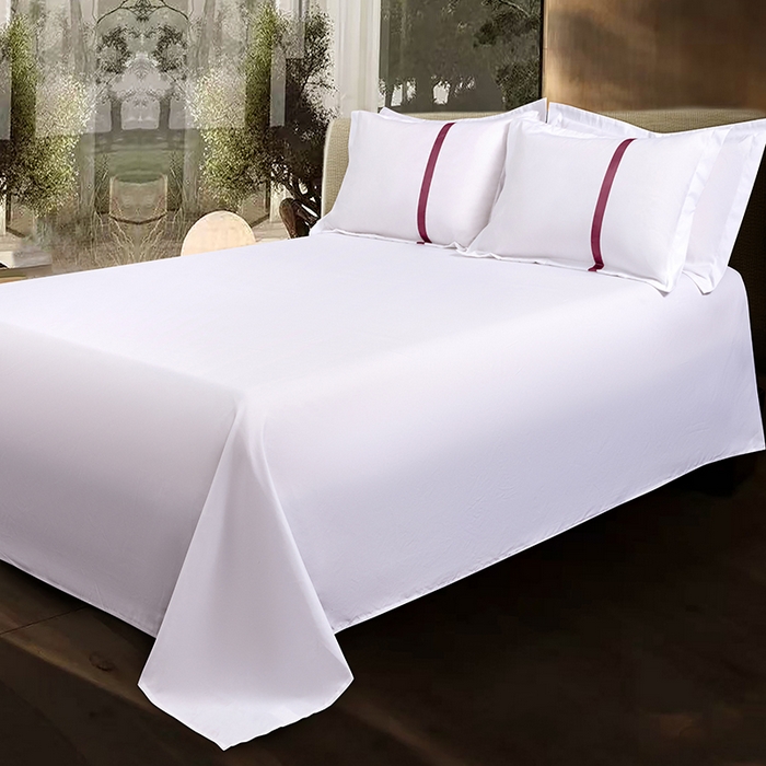 91家纺网 家纺一手货源 找家纺 罗菲尼酒店用品 2025新款高仿棉织带酒店宾馆四件套套件经典织带款 经典织带-大红