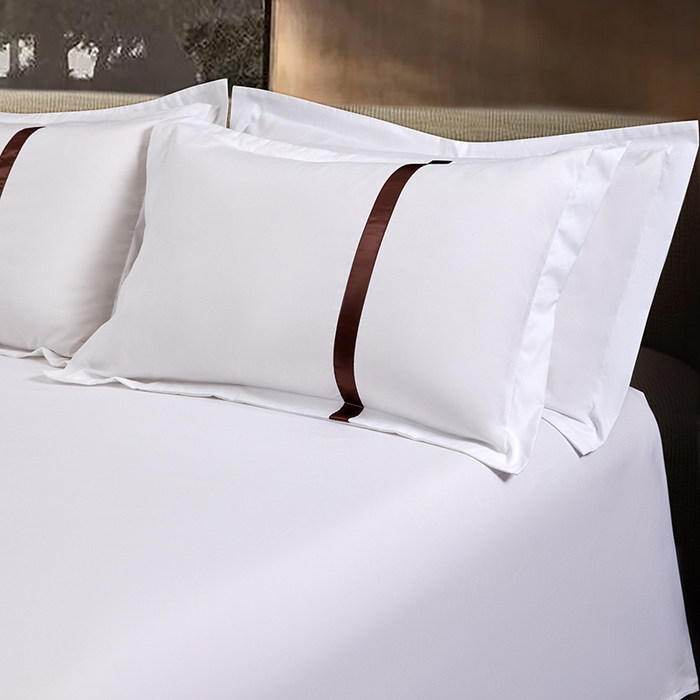 91家纺网 家纺一手货源 找家纺 罗菲尼酒店用品 2025新款高仿棉织带酒店宾馆四件套套件经典织带款 经典织带-深咖