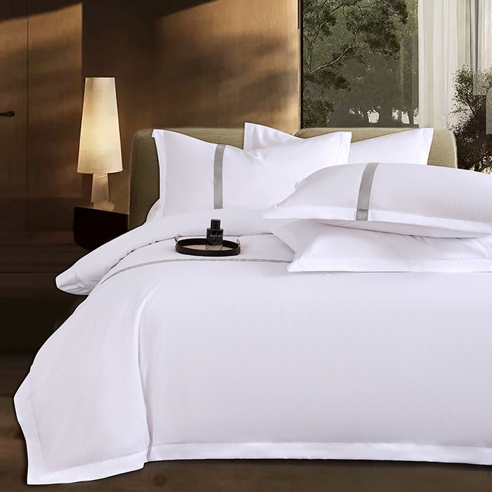 91家纺网 家纺一手货源 找家纺 罗菲尼酒店用品 2025新款高仿棉织带酒店宾馆四件套套件经典织带款 经典织带-浅灰