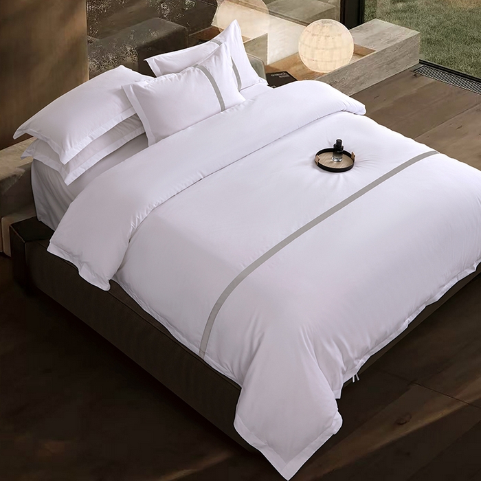 91家纺网 家纺一手货源 找家纺 罗菲尼酒店用品 2025新款高仿棉织带酒店宾馆四件套套件经典织带款 经典织带-浅灰