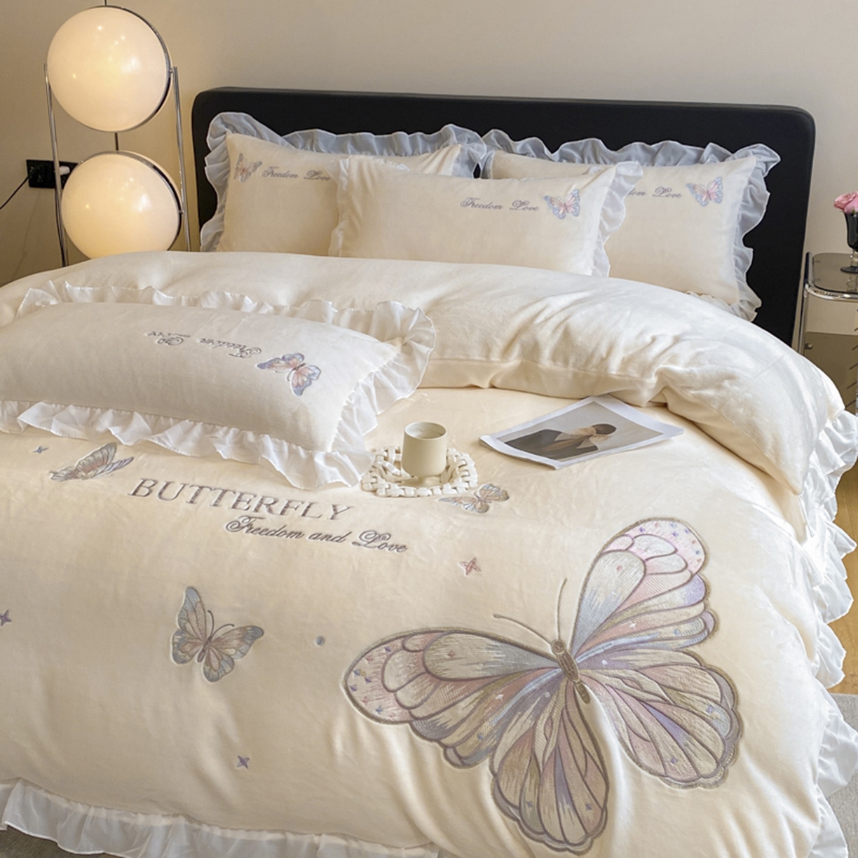 91家纺网 家纺一手货源 找家纺 （总）木子家纺 2025新款牛奶绒纯色刺绣花边四件套