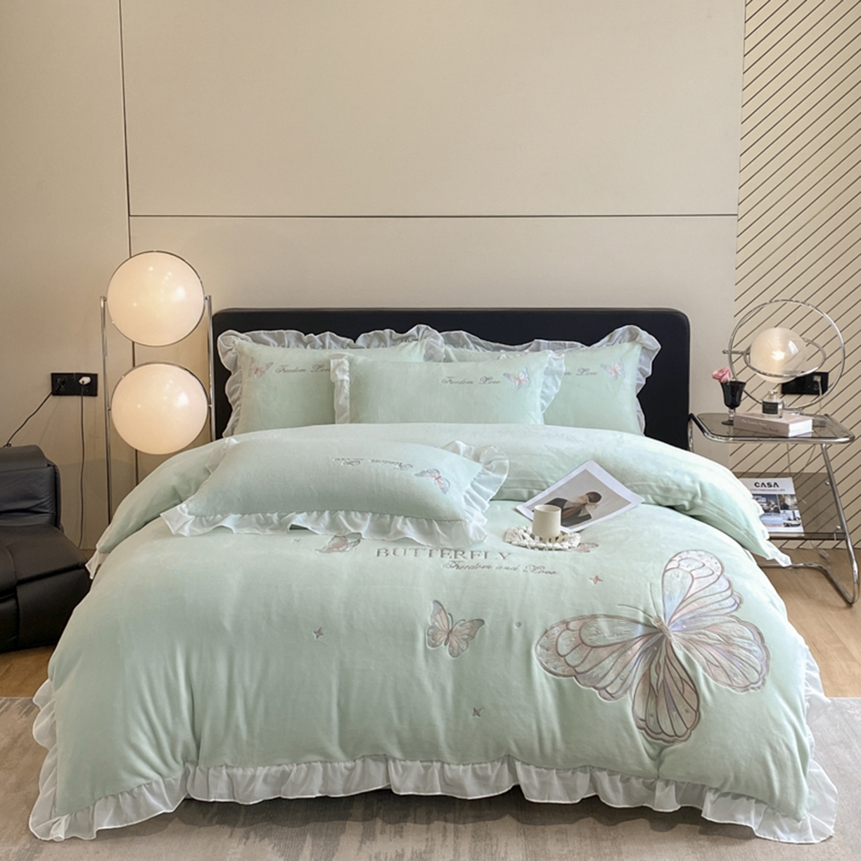 91家纺网 家纺一手货源 找家纺 （总）木子家纺 2025新款牛奶绒纯色刺绣花边四件套