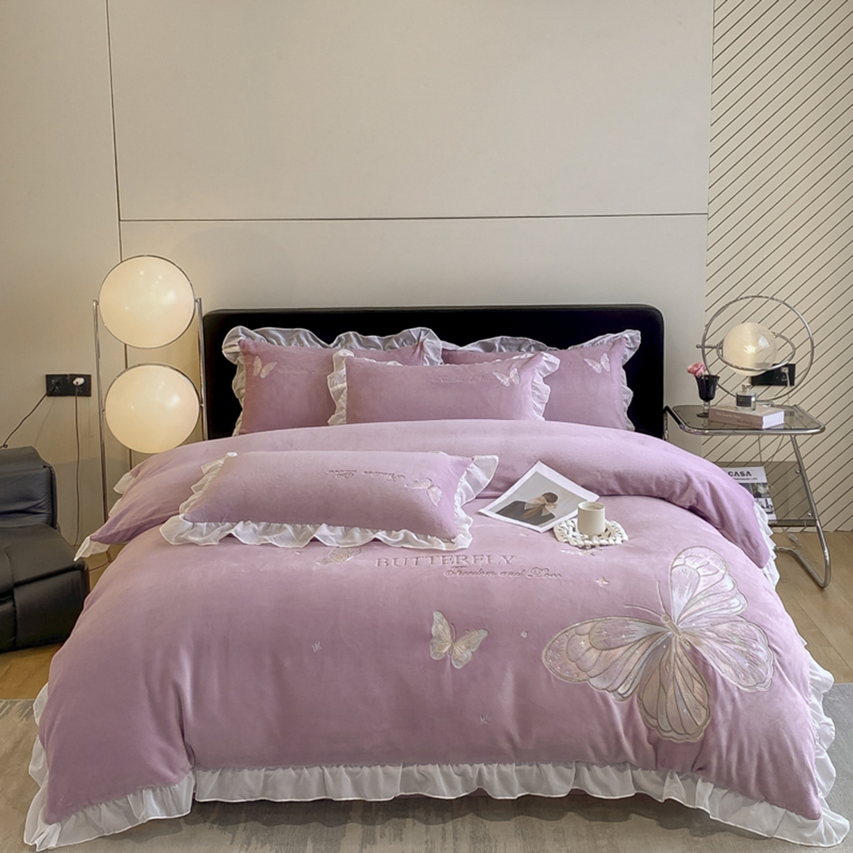 91家纺网 家纺一手货源 找家纺 （总）木子家纺 2025新款牛奶绒纯色刺绣花边四件套