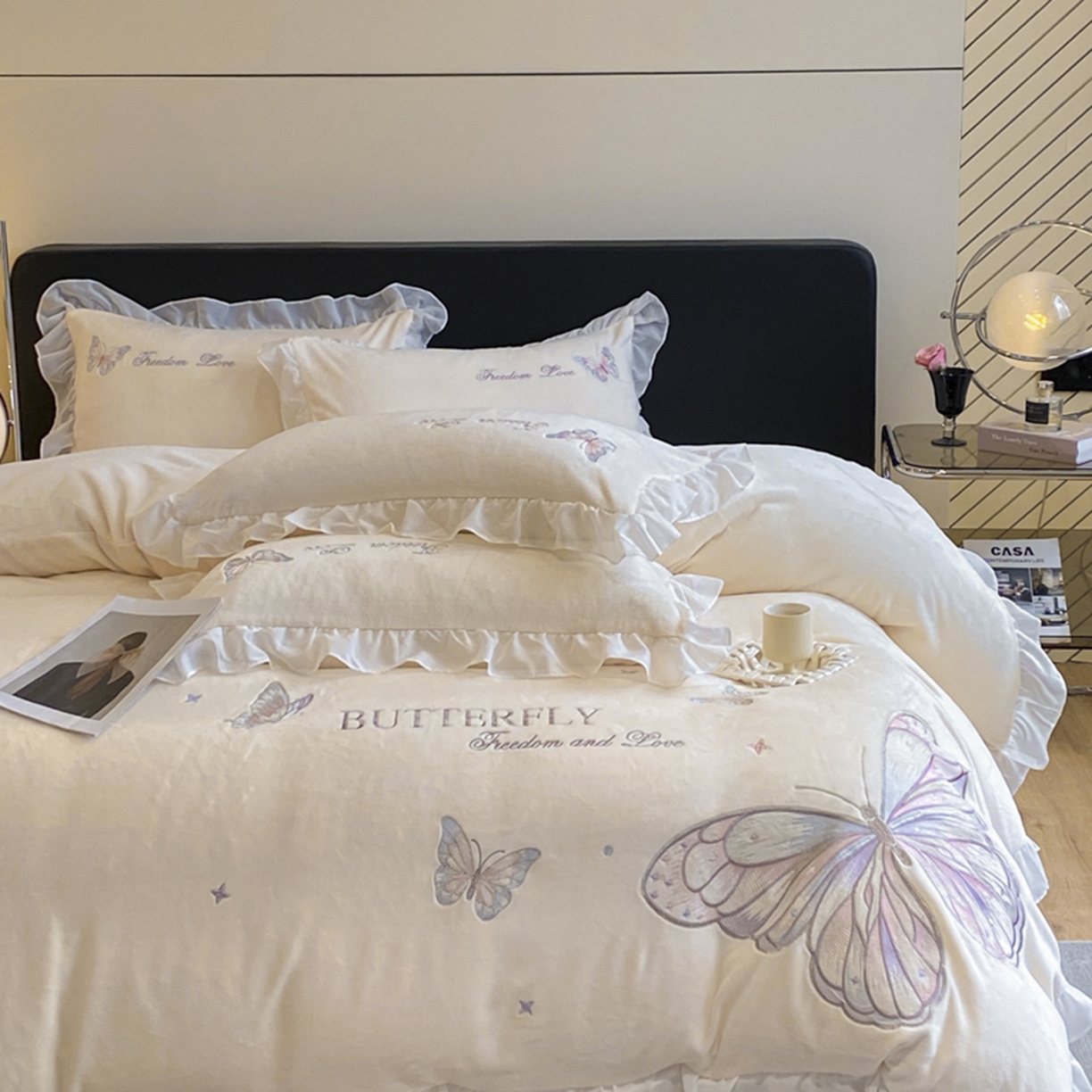 91家纺网 家纺一手货源 找家纺 （总）木子家纺 2025新款牛奶绒纯色刺绣花边四件套