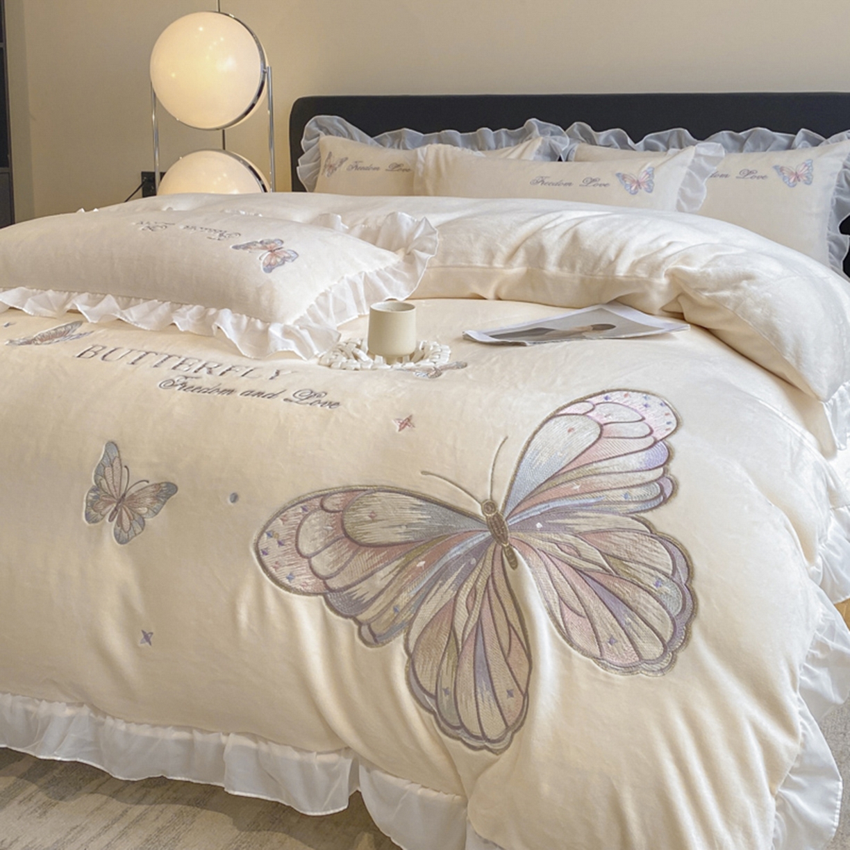 91家纺网 家纺一手货源 找家纺 （总）木子家纺 2025新款牛奶绒纯色刺绣花边四件套