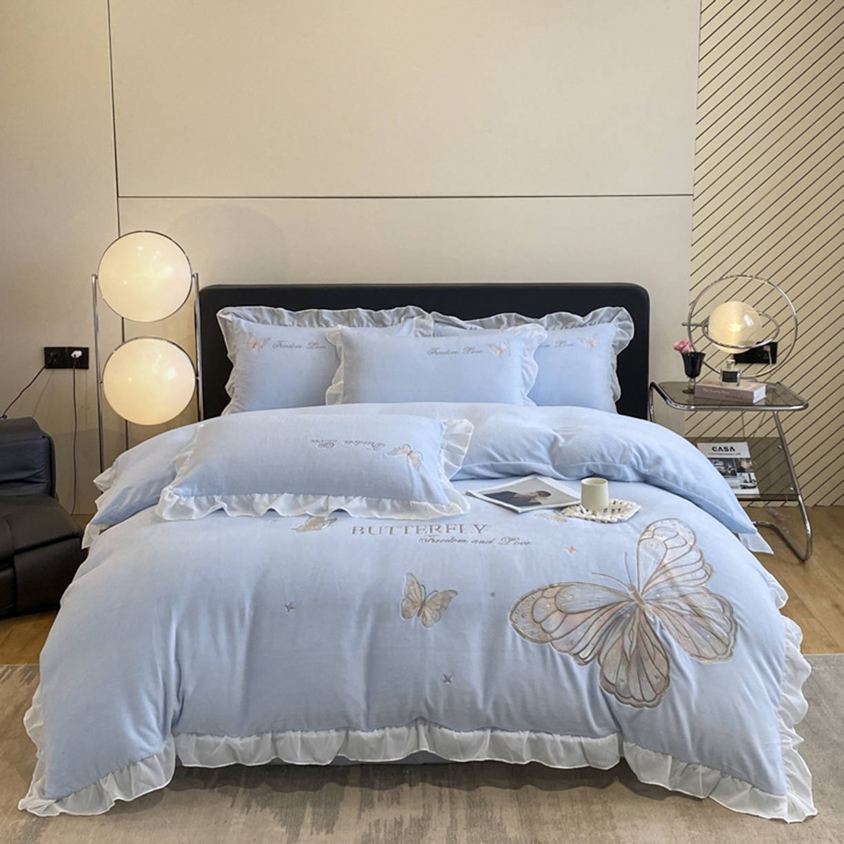 91家纺网 家纺一手货源 找家纺 （总）木子家纺 2025新款牛奶绒纯色刺绣花边四件套