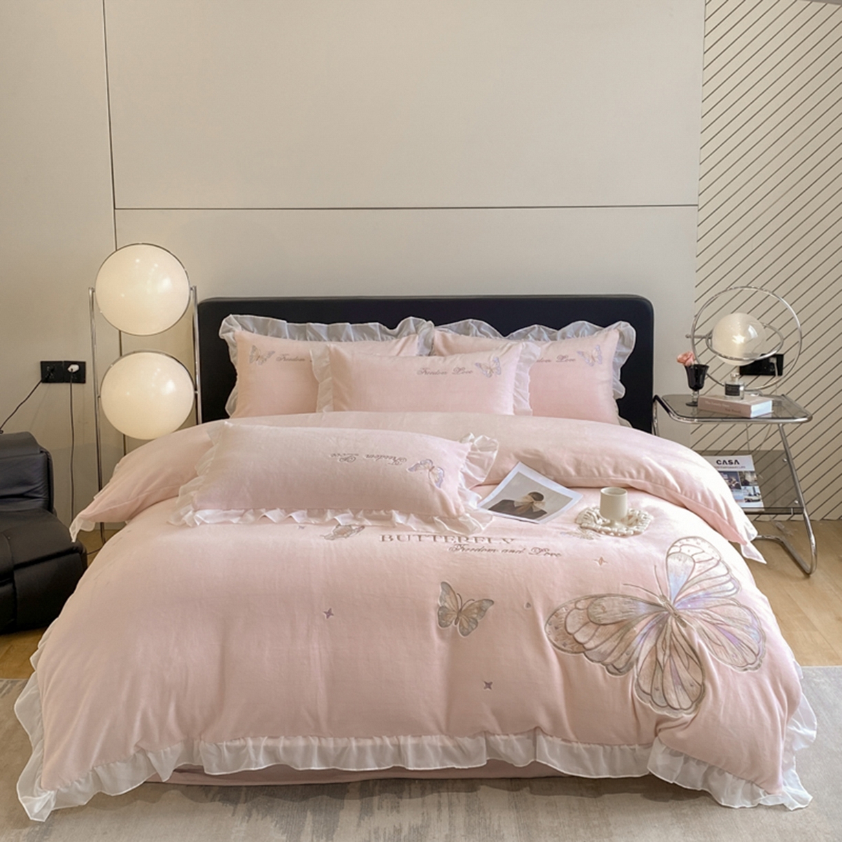 91家纺网 家纺一手货源 找家纺 （总）木子家纺 2025新款牛奶绒纯色刺绣花边四件套