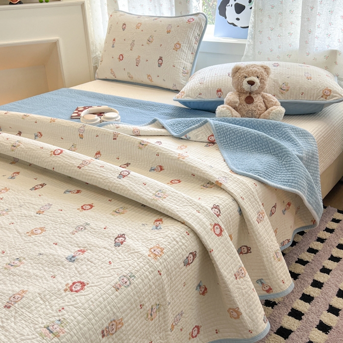 91家纺网 家纺一手货源 找家纺 沐纯家居 2025新款婴儿绒纯棉水洗床盖拉布豆-晴蓝