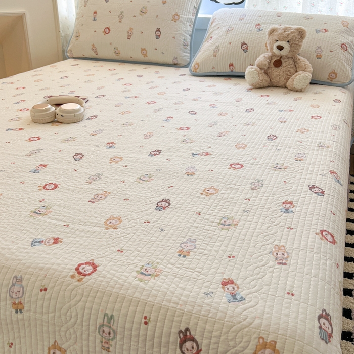 91家纺网 家纺一手货源 找家纺 沐纯家居 2025新款婴儿绒纯棉水洗床盖拉布豆-晴蓝