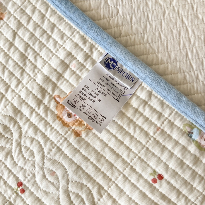 91家纺网 家纺一手货源 找家纺 沐纯家居 2025新款婴儿绒纯棉水洗床盖拉布豆-晴蓝