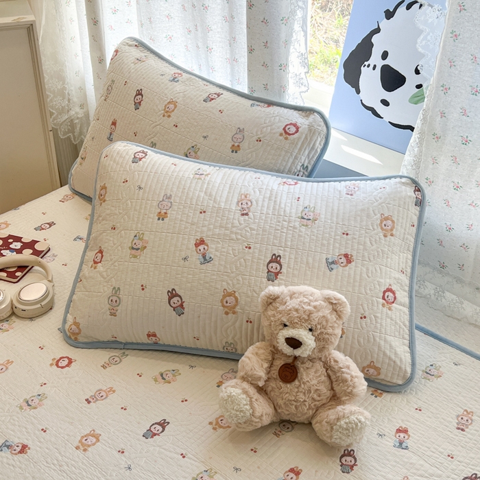 91家纺网 家纺一手货源 找家纺 沐纯家居 2025新款婴儿绒纯棉水洗床盖拉布豆-晴蓝