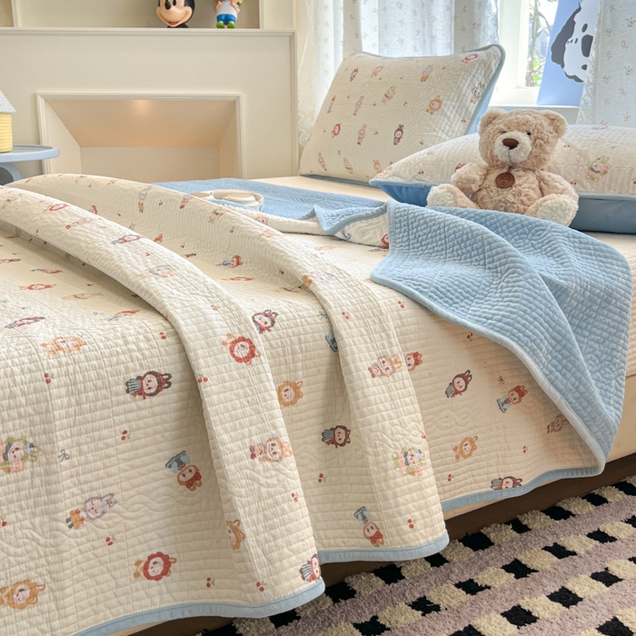 91家纺网 家纺一手货源 找家纺 沐纯家居 2025新款婴儿绒纯棉水洗床盖拉布豆-晴蓝