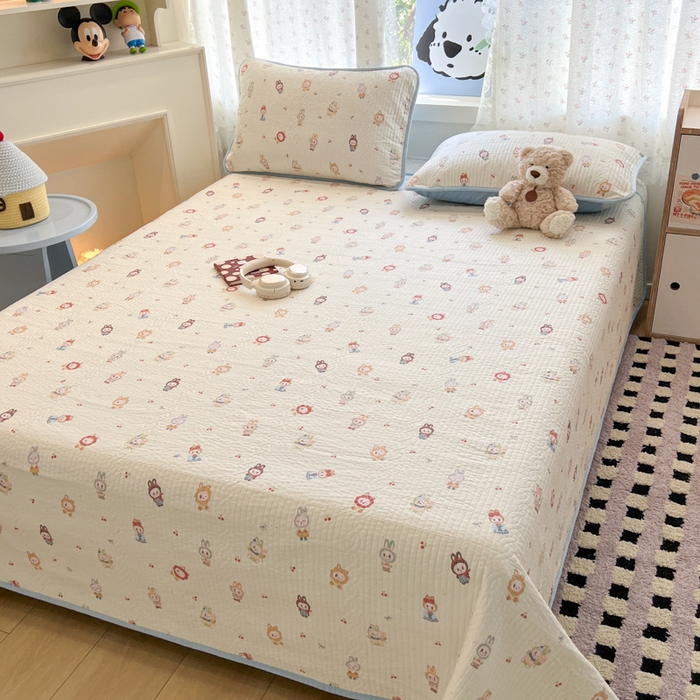 91家纺网 家纺一手货源 找家纺 沐纯家居 2025新款婴儿绒纯棉水洗床盖拉布豆-晴蓝