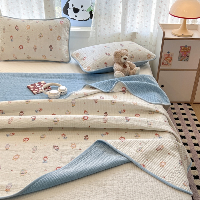 91家纺网 家纺一手货源 找家纺 沐纯家居 2025新款婴儿绒纯棉水洗床盖拉布豆-晴蓝