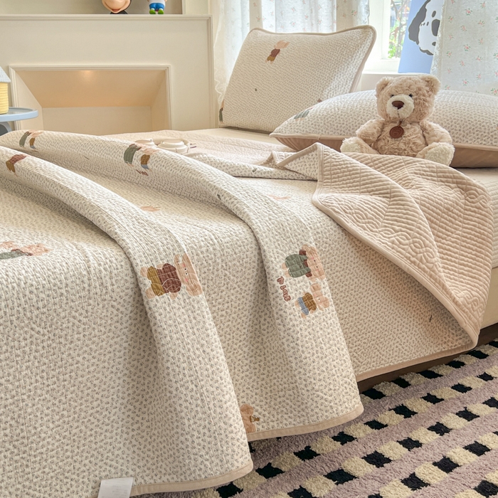 91家纺网 家纺一手货源 找家纺 沐纯家居 2025新款婴儿绒纯棉水洗床盖象博士-奶咖