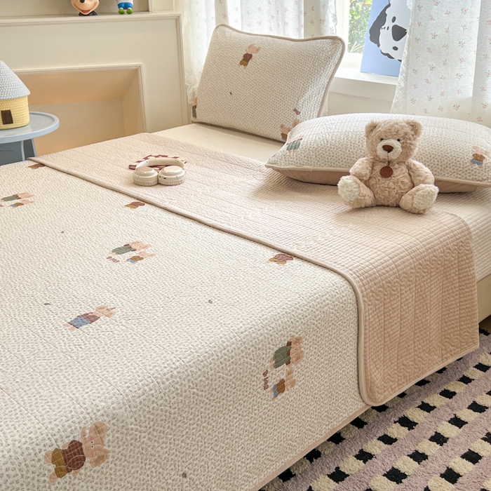 91家纺网 家纺一手货源 找家纺 沐纯家居 2025新款婴儿绒纯棉水洗床盖象博士-奶咖