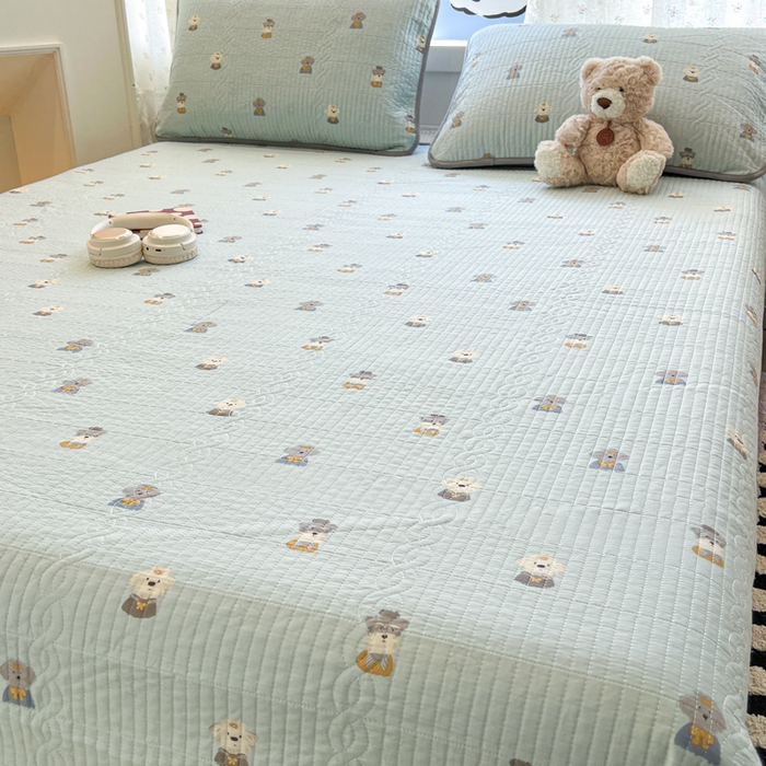 91家纺网 家纺一手货源 找家纺 沐纯家居 2025新款婴儿绒纯棉水洗床盖迎宾狗-灰