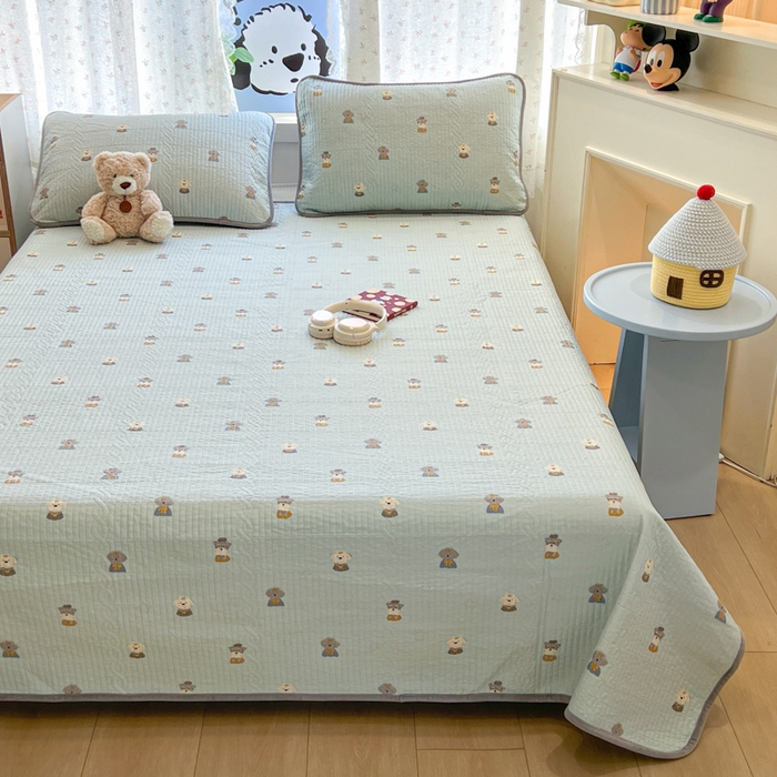 91家纺网 家纺一手货源 找家纺 沐纯家居 2025新款婴儿绒纯棉水洗床盖迎宾狗-灰