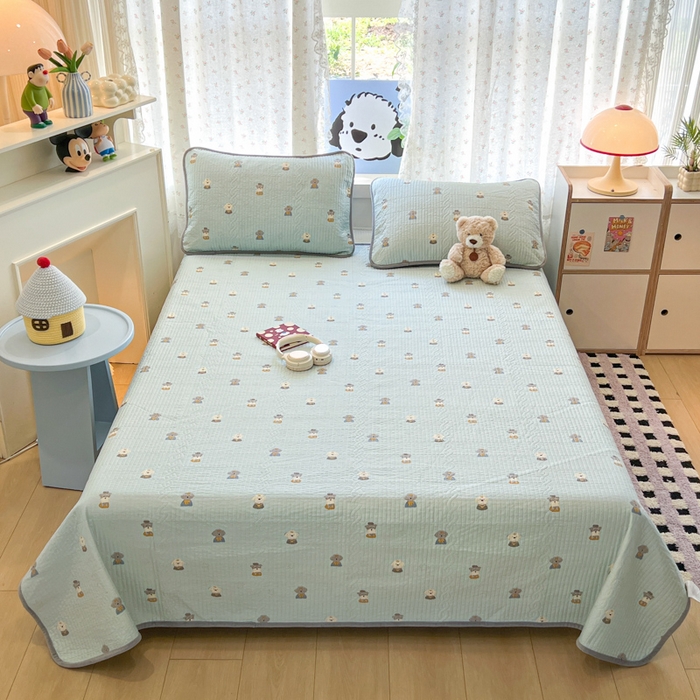 91家纺网 家纺一手货源 找家纺 沐纯家居 2025新款婴儿绒纯棉水洗床盖迎宾狗-灰