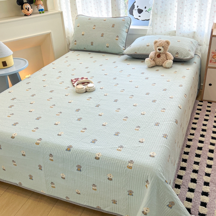 91家纺网 家纺一手货源 找家纺 沐纯家居 2025新款婴儿绒纯棉水洗床盖迎宾狗-灰