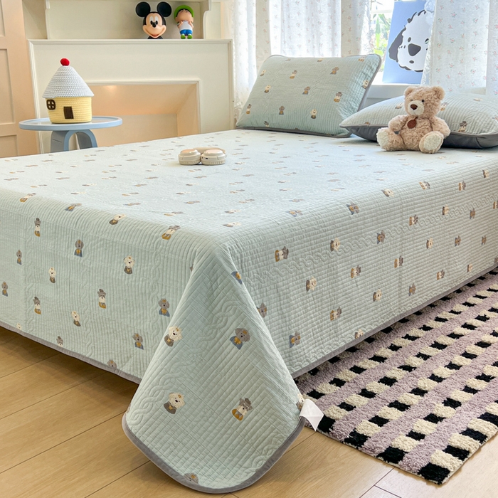 91家纺网 家纺一手货源 找家纺 沐纯家居 2025新款婴儿绒纯棉水洗床盖迎宾狗-灰