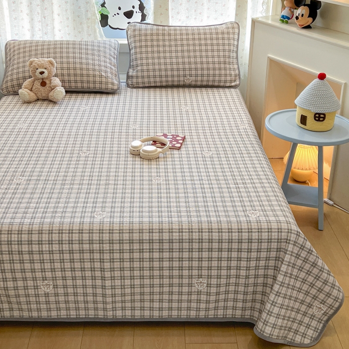 91家纺网 家纺一手货源 找家纺 沐纯家居 2025新款婴儿绒纯棉水洗床盖月光格-灰