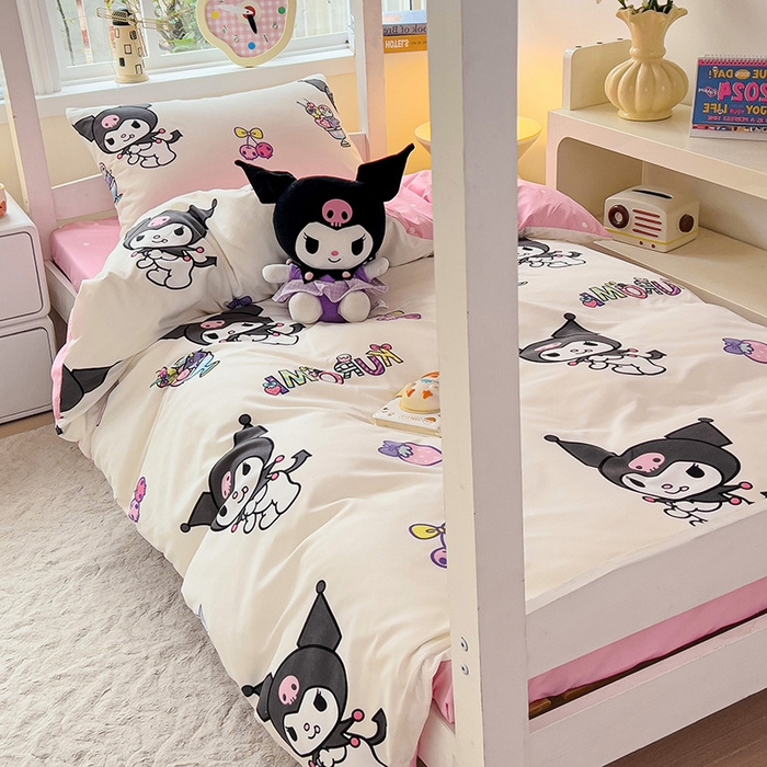 91家纺网 家纺一手货源 找家纺 （总）港岛妹妹 2025新款云朵水洗工艺三丽鸥学生宿舍三件套上下铺三件套