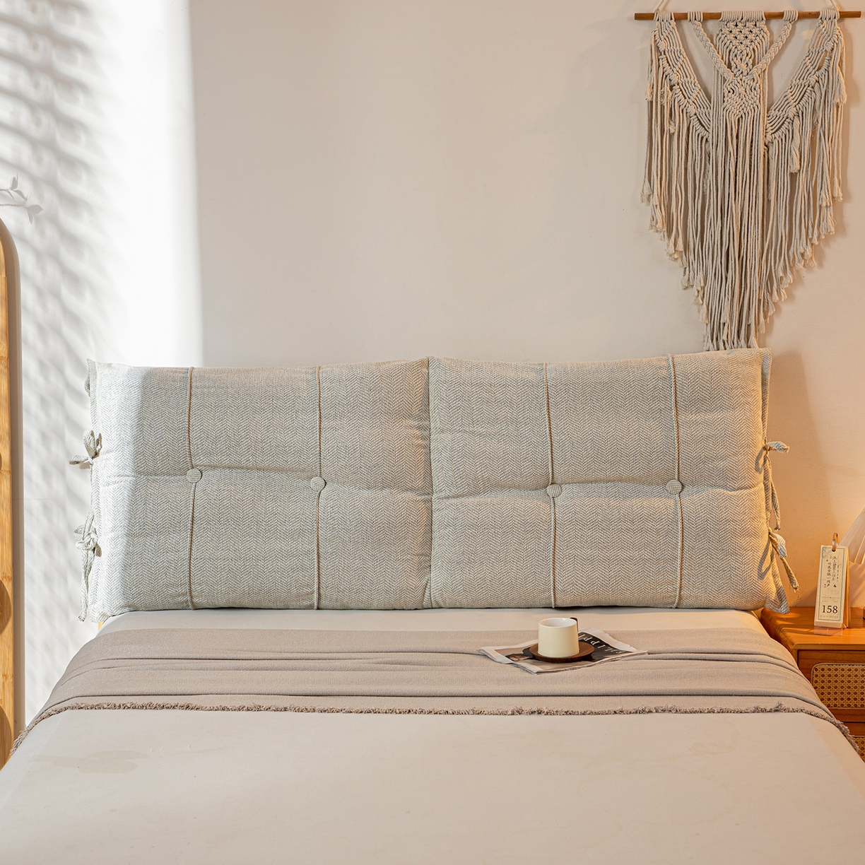 91家纺网 家纺一手货源 找家纺 沐沐家纺 2026新款人字纹床头靠背 米白