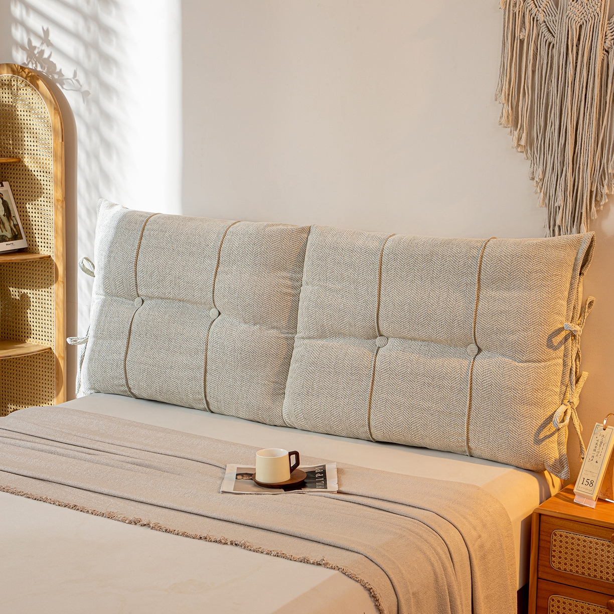 91家纺网 家纺一手货源 找家纺 沐沐家纺 2026新款人字纹床头靠背 米白